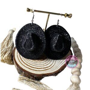 Cowgirl Hat Glitter Dangle Earrings